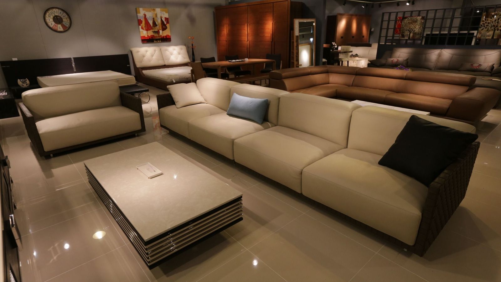 Upholstered sofas in a furniture store