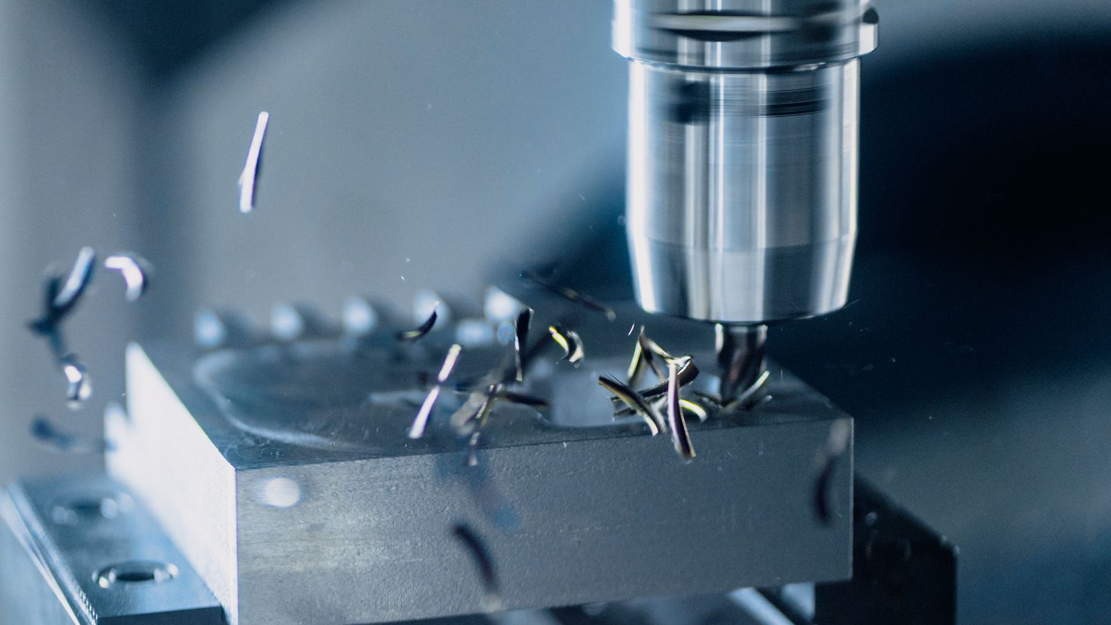 CNC milling machine cutting metal